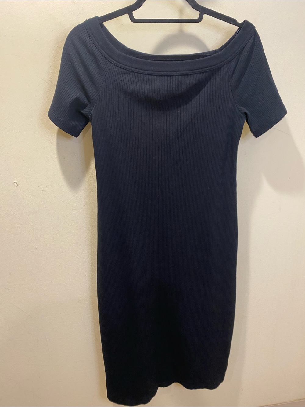 Universal Thread Navy Ribbed Off‑Shoulder fitted Midi Dress Sz M